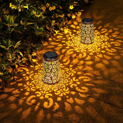 4 Pack Solar Hanging Lanterns Outdoor, 2 Modes Adjustable White & Warm Light, Auto On/Off Metal Waterproof Solar Lights for Patio Garden Wall & Tabletop Decor