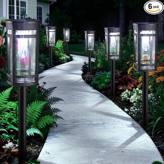 6 Pack Outdoor Solar Pathway Lights - Solar Landscape Lights Outdoor Walkway Solar Garden Lights for Lawn, Path, Yard Decor (Cool White)
