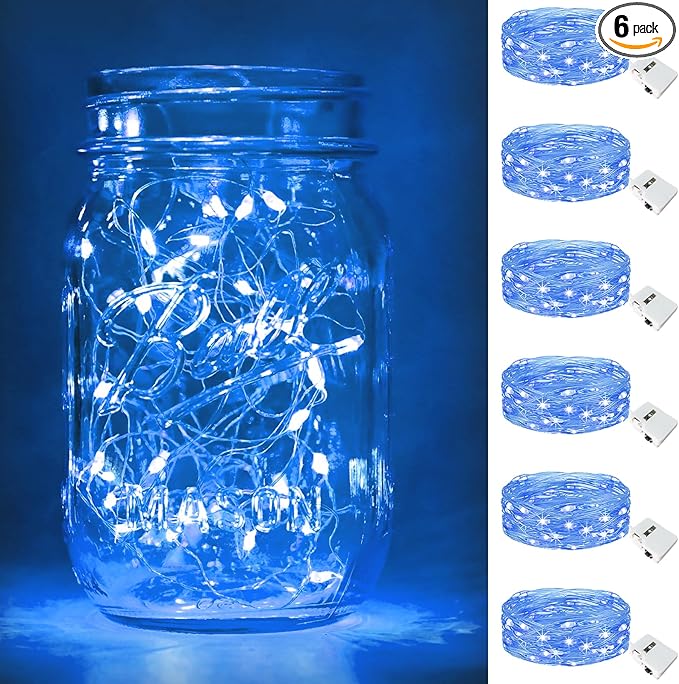 7ft Blue String Lights for Patio, Waterproof LED