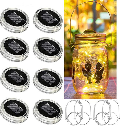 YJFWAL Updated Solar Mason jar Lights, 8 Pack 30 Led Waterproof Fairy Firefly jar Lights, with 8 Hangers(NO Jars) for Regular Mouth Jars, Patio Yard Garden Wedding DIY Decor, Summer Gifts(Warm White)