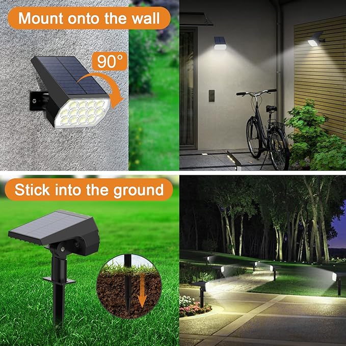 2-Pack 65 LED Solar Garden Spotlights, 3-Mode Waterproof