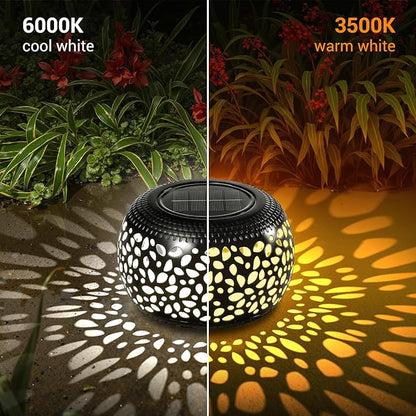 2 Pack Solar Lanterns Outdoor Waterproof Lights, Black Hollow Out Metal Table Light, Unique Gardening Gifts for Women Mom, Outside Garden Yard Balcony Indoor Tabletop Decorations, 2 Modes
