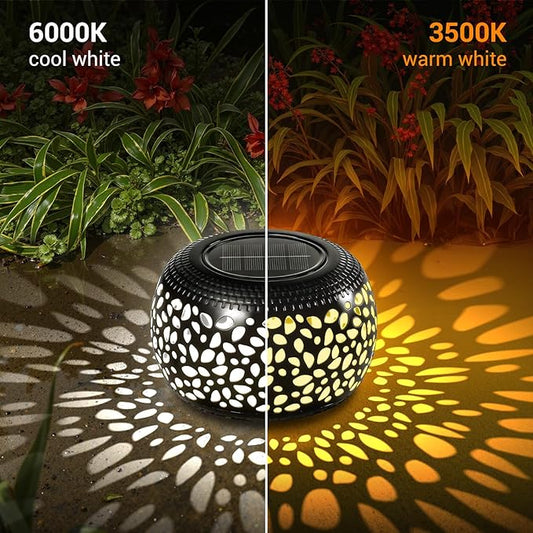2 Pack Solar Lanterns Outdoor Waterproof Lights, Black Hollow Out Metal Table Light, Unique Gardening Gifts for Women Mom, Outside Garden Yard Balcony Indoor Tabletop Decorations, 2 Modes