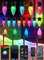 Smart App-Controlled C9 Christmas Lights Outdoor, 50ft 75 Bulb Pathway Lights with Stakes, Multicolor