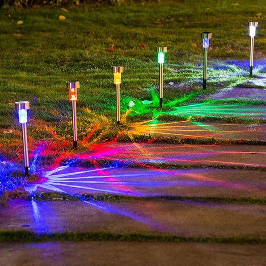 Solar Lights Outdoor - Garden Landscape Pathway Lights for Lawn Patio - Stainless Steel, 12 Pack (6 Colors)