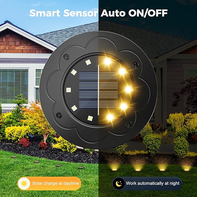 Brightown Solar Lights Outdoor Waterproof, 12 Packs LED In-Ground Lights Outdoor Solar Lights for Yard Patio Garden Lawn Deck Outside Pathway Walkway Sidewalk, Warm White