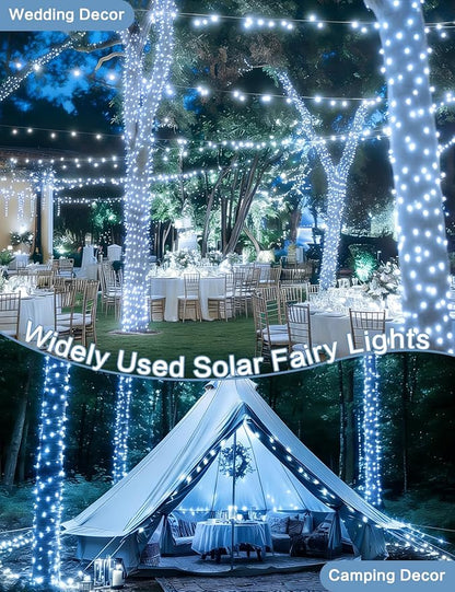Solar String Lights Outdoor, 2 Pack 144FT 400 LED Solar Twinkle Lights for Outside Waterproof, Copper Wire with 8 Lighting Modes Fairy Lights for Garden Tree Birthday Xmas Patio Decor(Cool White)