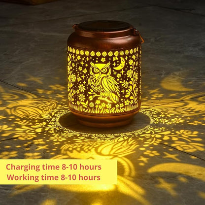 KIKUSUI Solar Owl Lanterns Outdoor Waterproof Hanging, Gifts for Mom Women Dad Men, Metal Decorative LED Lanterns for Yard, Patio, Lawn, Tabletop, Pathway, Landscape, Garden Decor