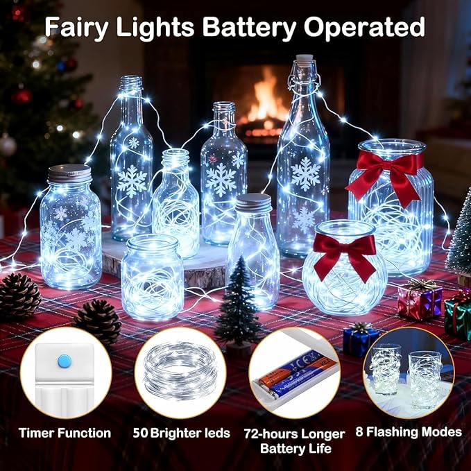 Christmas Fairy Lights 6-Pack, 2ft 50 LED Battery Twinkle Lights
