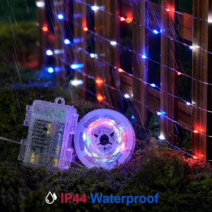2-Pack Outdoor String Lights, 66ft White Waterproof LED