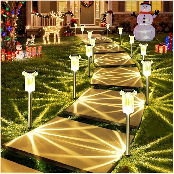 10-Pack Solar Pathway Lights, Waterproof LED Walkway Lights