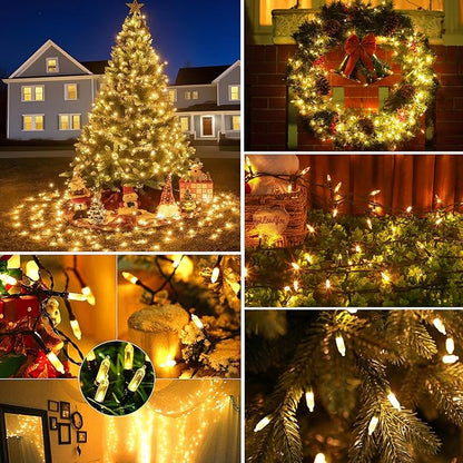 Tcamp 33ft 100LED Battery Operated Christmas Lights Outdoor Indoor, Battery Christmas Tree Lights with Remote Timer, 8 Modes Battery String Lights for Xmas Tree Wreath Bedroom Decor (Warm White)