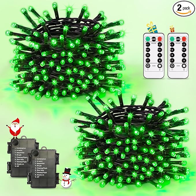 2-Pack 33ft Christmas LED String Lights, Waterproof Timer Lights