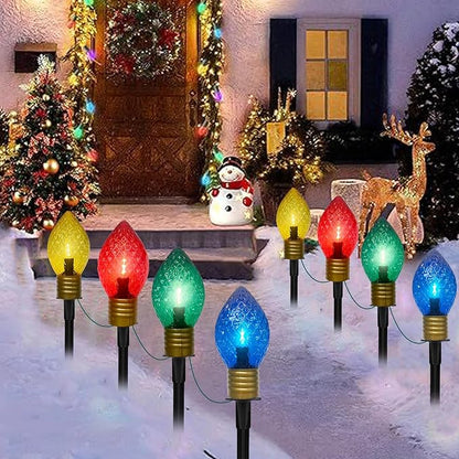 Jumbo C9 Christmas Pathway Lights Outdoor, 2 Pack Total 14Ft 8 LED C9 Giant Multicolor Christmas Walkway Lights, Connectable Outdoor Xmas Decorations Stakes Lights for Lawn Yard Garden Holiday