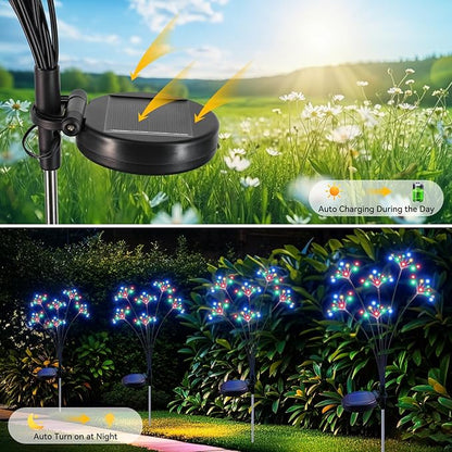 Solar Garden Lights 2 Pack Waterproof Solar Swaying Starburst Light Outdoor Lights for Yard Patio Walkway Pathway Party Wedding Christmas Decorative, Multicolor