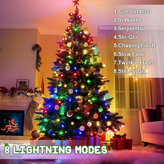 Christmas Lights Outdoor Battery Operated String Lights Total 100LED 33Ft with Timer 8 Modes 16.4Ft*2 Waterproof Outdoor Indoor for Christmas Decor, Multicolor, 2-Pack