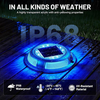Solar Driveway Lights, 12 Pack Heavy Duty Driveway Lights Solar Powered 2 Color Mode (Cool White/Blue) IP68 Waterproof Outdoor Solar Deck Lights with Ground Stake for Pathway Garden Yard Walkway Dock