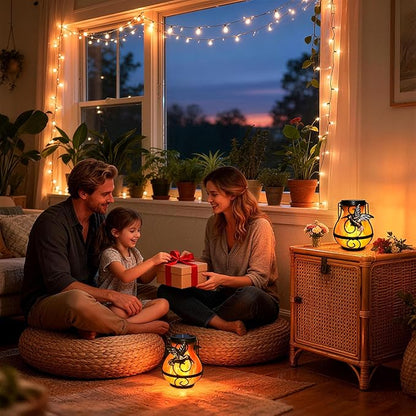 2P Solar Lanterns Outdoor Waterproof, Hanging Metal Hummingbird Flickering Flame Solar Lights Outdoor for Patio Garden Decorative Lights Perfect Gift