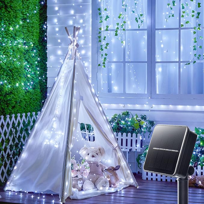 Minetom Solar Fairy String Lights, 33ft 100 LED Waterproof Outdoor Lights for Patio & Wedding, Pure White