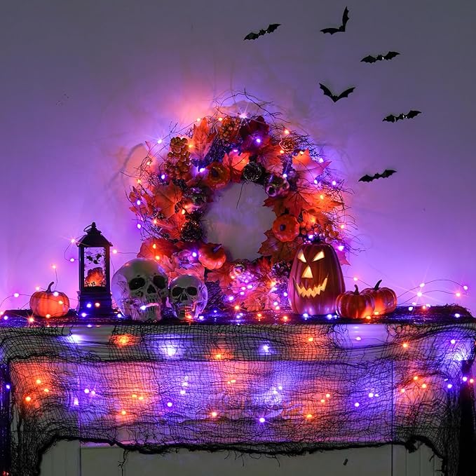 4-Pack Halloween LED String Lights, Waterproof Timer Lights