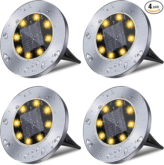 4-Pack In-Ground Solar Lights, Flat LED Landscape