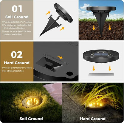 Brightown Solar Lights Outdoor Waterproof, 12 Packs LED In-Ground Lights Outdoor Solar Lights for Yard Patio Garden Lawn Deck Outside Pathway Walkway Sidewalk, Warm White