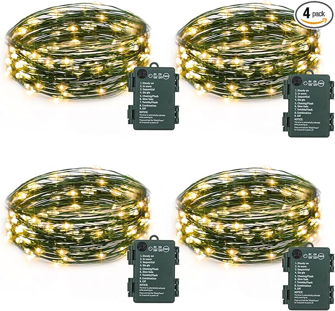 Christmas Fairy Lights 4-Pack, 4ft 50 LED Battery Twinkle Lights
