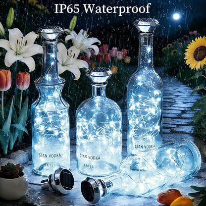 Solar Diamond Shaped Wine Bottle Cork Lights 10 Pack Solar String Fairy Lights Outdoor Waterproof for Wedding Holiday Garden Patio Pathway Bar Concert Indoor Outdoor Decorative (Cool White)