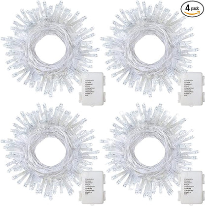 4 Pack Battery Operated Christmas String Lights,16.5Ft 50LED Tree Lights Timer Auto On/off Clear Wire Christmas Lights,8 Modes Fairy Lights Indoor Outdoor Light for Xmas Tree Wreath Garden Patio Deck