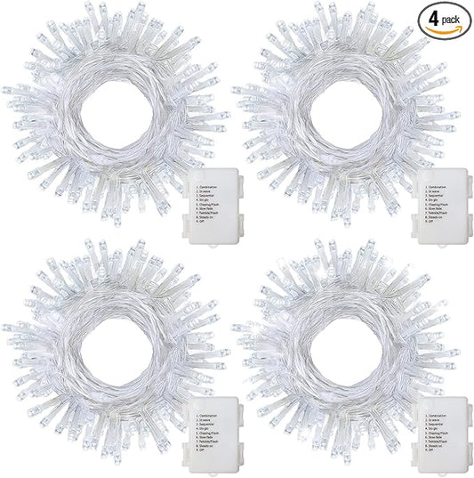 4 Pack Battery Operated Christmas String Lights,16.5Ft 50LED Tree Lights Timer Auto On/off Clear Wire Christmas Lights,8 Modes Fairy Lights Indoor Outdoor Light for Xmas Tree Wreath Garden Patio Deck