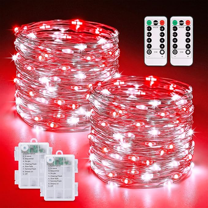 Christmas Fairy Lights 2-Pack, 66ft 200 LED Battery Twinkle Lights