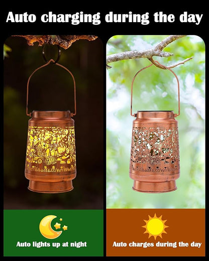 Gnomes Gifts for Women - Metal Outdoor Solar Lights Yard Garden Hanging Lanterns Waterproof Lawn Wall Tabletop Lighting Decorative Art Ornaments Party Birthday Gift for Mother Grandma Wife
