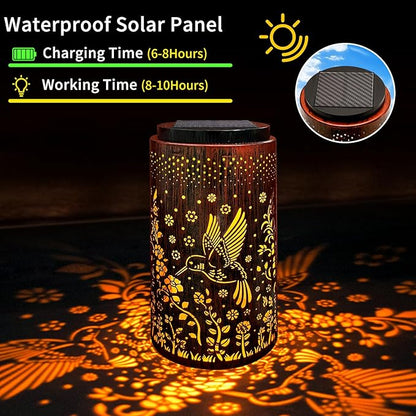 Solar Lanterns Outdoor Waterproof, 2 in 1 Amber & White Modes Upgraded, Bird Garden Decor Gifts for Women Mom Grandma, Metal Hanging Solar Lights Decoration for Yard Patio Porch Pathway, 1 Pack