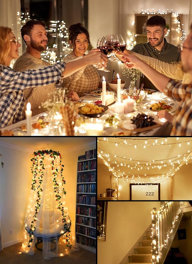 2-Pack 8ft Christmas LED String Lights, Waterproof Timer Lights