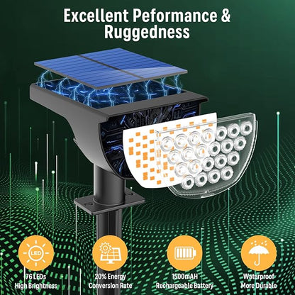 Solar Lights Outdoor Waterproof IP65, Solar Powered 76 LED 3 Lighting Modes Solar Spot Lights Outdoor for Yard Garden Landscape Pathway (Warm White, 6 Pack)