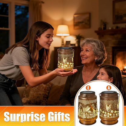 Hummingbird Solar Lantern 2 Pack - Outdoor Decorative Solar Lanterns for Garden, Patio, Backyard, and Porch - Waterproof Hanging Lantern for Outside - Perfect Gifts for Women