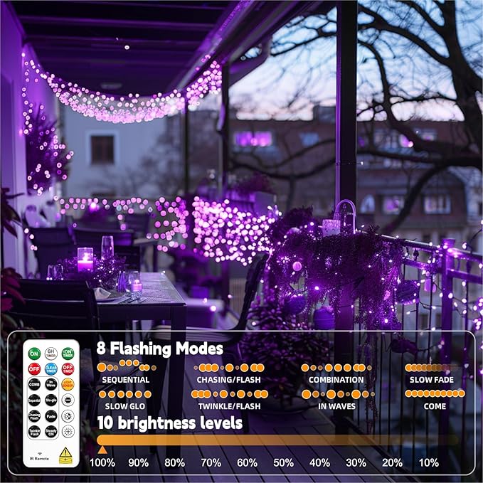 HXWEIYE Rechargeable Fairy Lights with Remote, 2 Pack 33ft 100LED Twinkle Lights with DIY Timer & Light Sensor, Waterproof Outdoor String Lights for Bedroom Patio Christmas Tree Decor, Purple