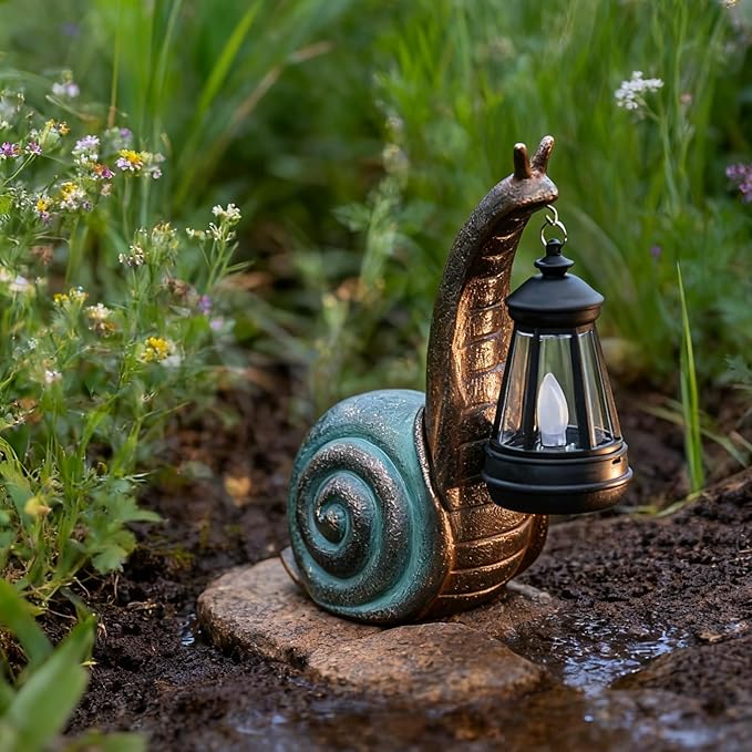 Solar Garden Snail Statue,Garden and Home Decor,Valentines Day Decorations for Patio Yard LawnOrnaments,Unique Housewarming Gifts for Birthday Easter