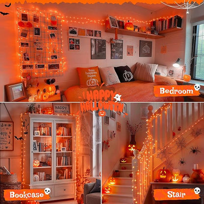 2-Pack 66ft Halloween LED String Lights, Waterproof Timer Lights
