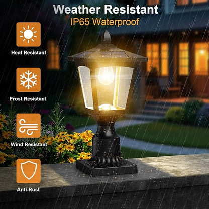 Greluna Solar Lamp Post Lights Outdoor, 3000K Dusk to Dawn Waterproof Post Lights with Pier Mount Base, Decorative Solar Lamp for Garden, Yard, Landscape, Pole, Pillar(Warm White)