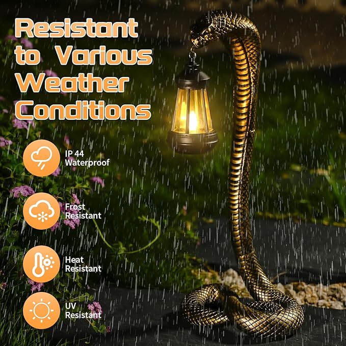 Solar Lantern Outdoor Snake Figurines 19.29‘’ for Garden Decoration,Yard Art Lawn Ornaments ,Porch Patio Balcony Home House - Housewarming Gifts for Birthday,Father's Day,Halloween (Large size-bronze)