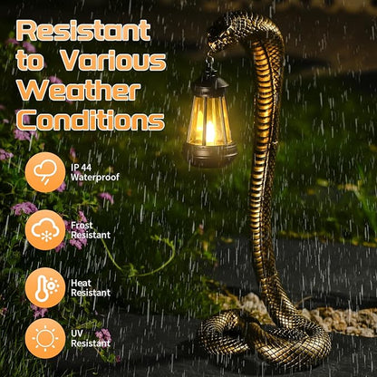 Solar Lantern Outdoor Snake Figurines 19.29‘’ for Garden Decoration,Yard Art Lawn Ornaments ,Porch Patio Balcony Home House - Housewarming Gifts for Birthday,Father's Day,Halloween (Large size-bronze)
