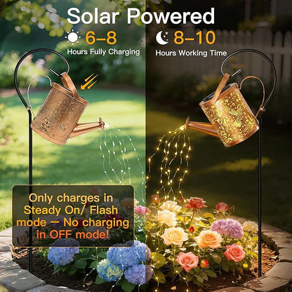 Ollny Solar Watering Can with Cascading Lights Outdoor Garden Decor, Birthday Gifts for Mom Grandma Women, IP65 Waterproof 2 Lighting Modes Hanging Lanterns for Yard Patio Lawn (Hummingbird)