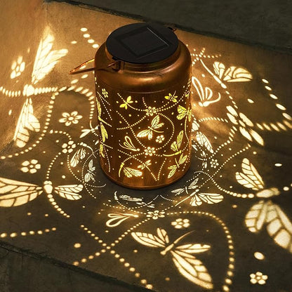 Dragonfly Solar Lanterns Outdoor Waterproof, Dragonfly Gifts for Women Mom Grandma Metal Hanging Solar Lanterns for Yard Garden Decor