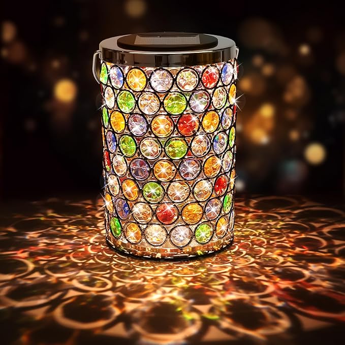 Gifts for Women, Solar Lanterns Outdoor – Mosaic Crystal & Hummingbird Hanging Solar Lights, IP65 Waterproof Solar Powered Decor for Patio, Garden, Backyard, Pathway, Birthday Gifts