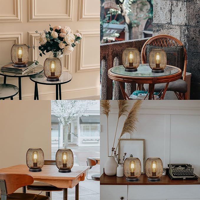 JHY DESIGN Set of 2 Metal Cage LED Lantern Battery Powered,Cordless Accent Light with LED.Great for Weddings,Parties,Patio,Events for Indoors Outdoors（Round Shape