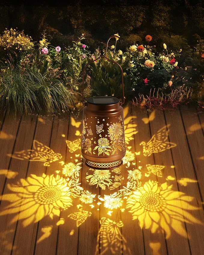 2 Pack Sunflower Solar Lanterns Outdoor Waterproof, Garden Decor Birthday Gifts for Women Mom Grandma Sister, Metal Hanging Solar Lights Outside Decorative for Backyard Patio Lawn Pathway Landscape
