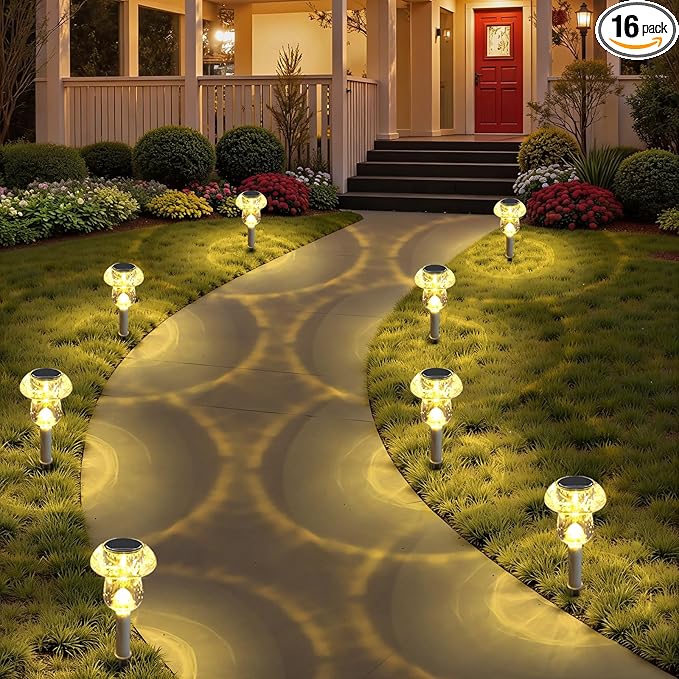 Warm White Solar Pathway Lights 16-Pack, Yard LED