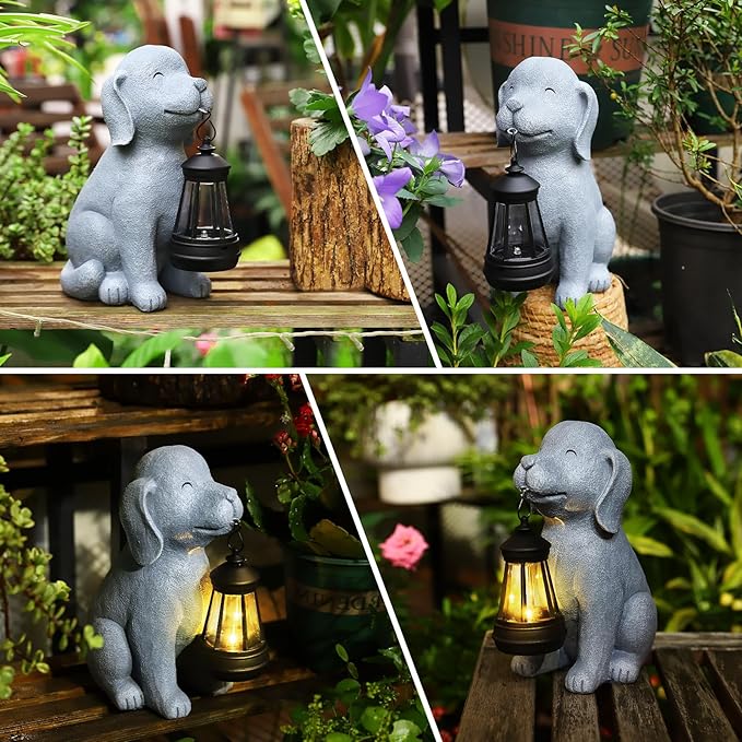 Solar Dog Garden Statue Light, Outdoor Decor