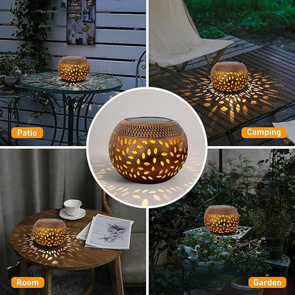 Solar Table Lanterns Outdoor Waterproof - 2 Pack LED Lamp Copper Metal Tabletop Light Solar Powered Decorative Lantern for Indoor Desk Bedroom Patio Garden Pathway Yard